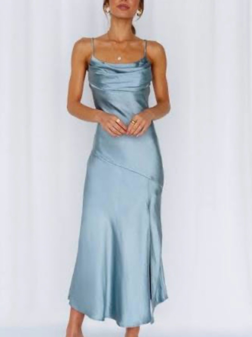 Hello Molly “A Little Whisper” Light Blue Cowl Neck Dress, Size XS